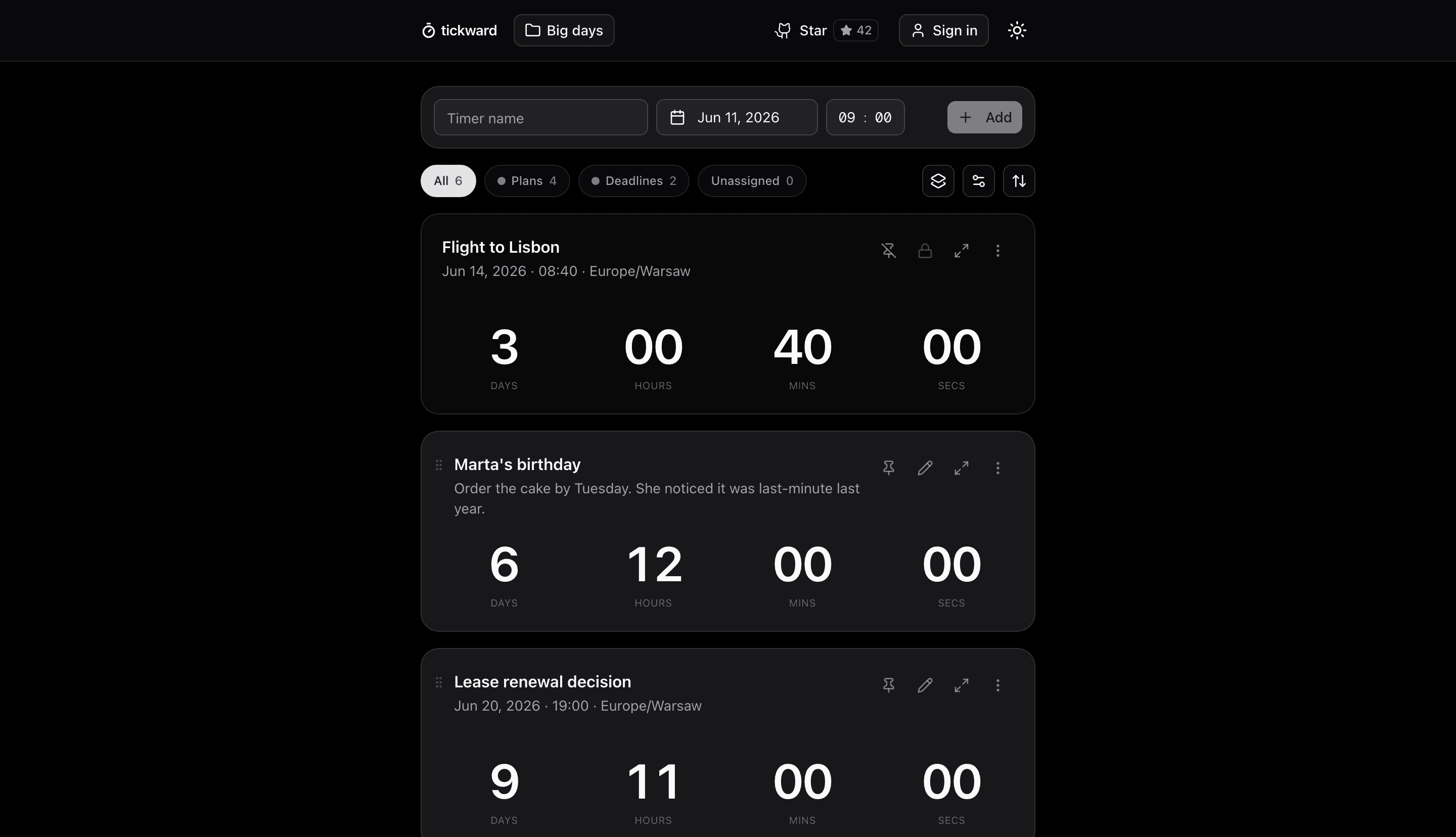 countdown timer for churches in the tickward app