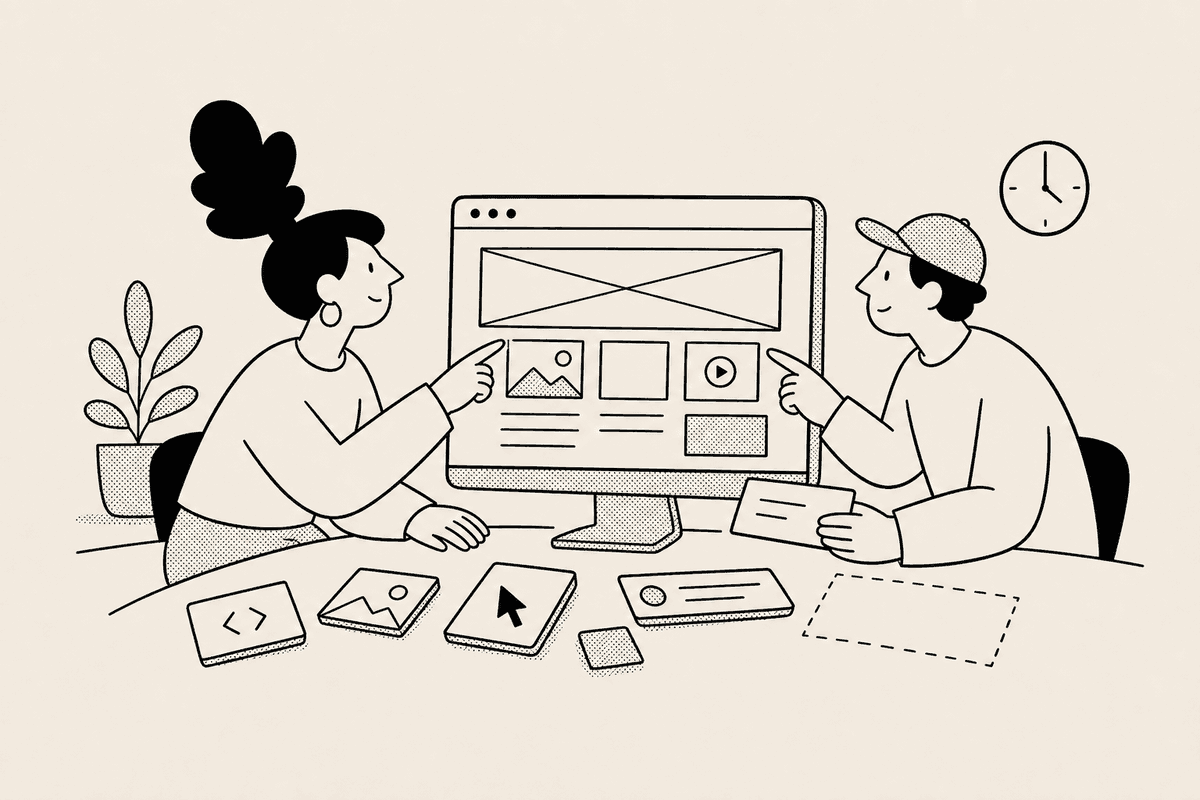 Web builders pointing at an embed layout for a countdown timer for website