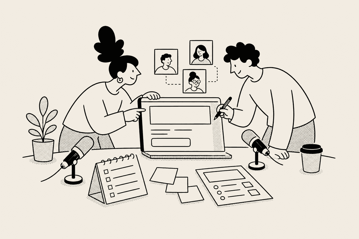 Event marketers checking agenda notes for a webinar countdown timer